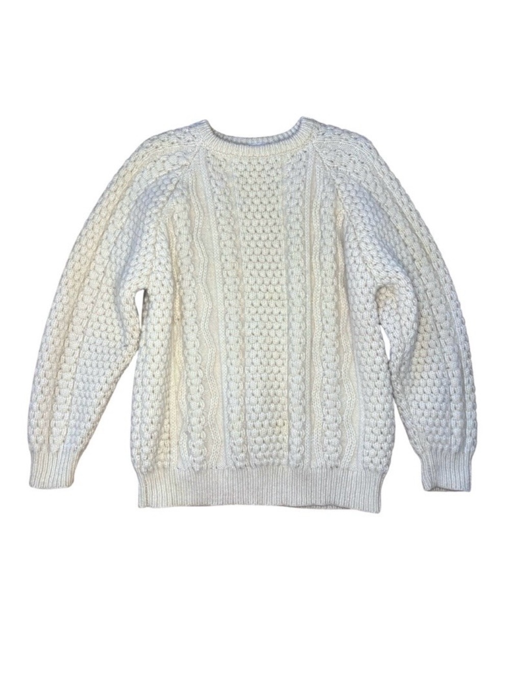 Vintage Fisherman Cable Knit 100% Wool Crewneck Sweater Cladyknits Trimingham's